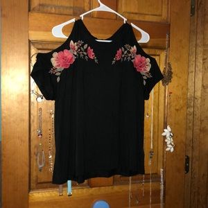 Black, Open Shoulder Tee